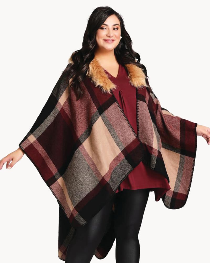 Plus size model wearing Rose Faux Fur Cape by Avenue | Dia&Co | dia_product_style_image_id:171761